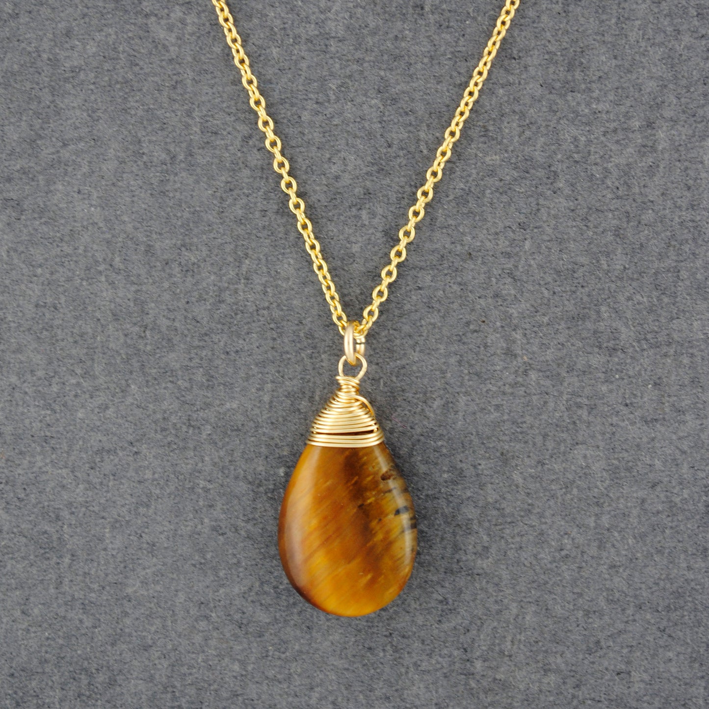 14K Gold Filled Large Tiger Eye Necklace