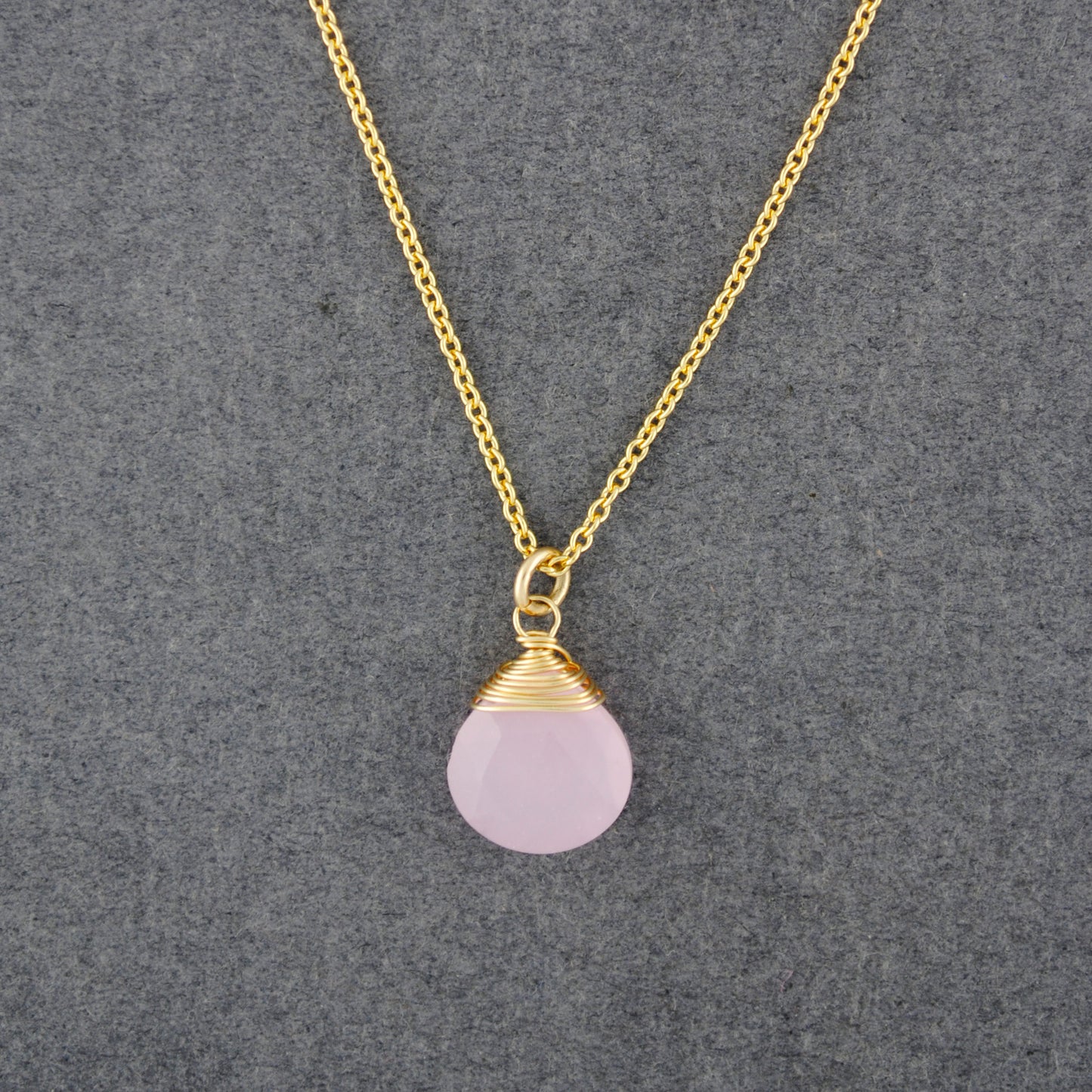 14K Gold Filled Pink Chalcedony Drop Necklace