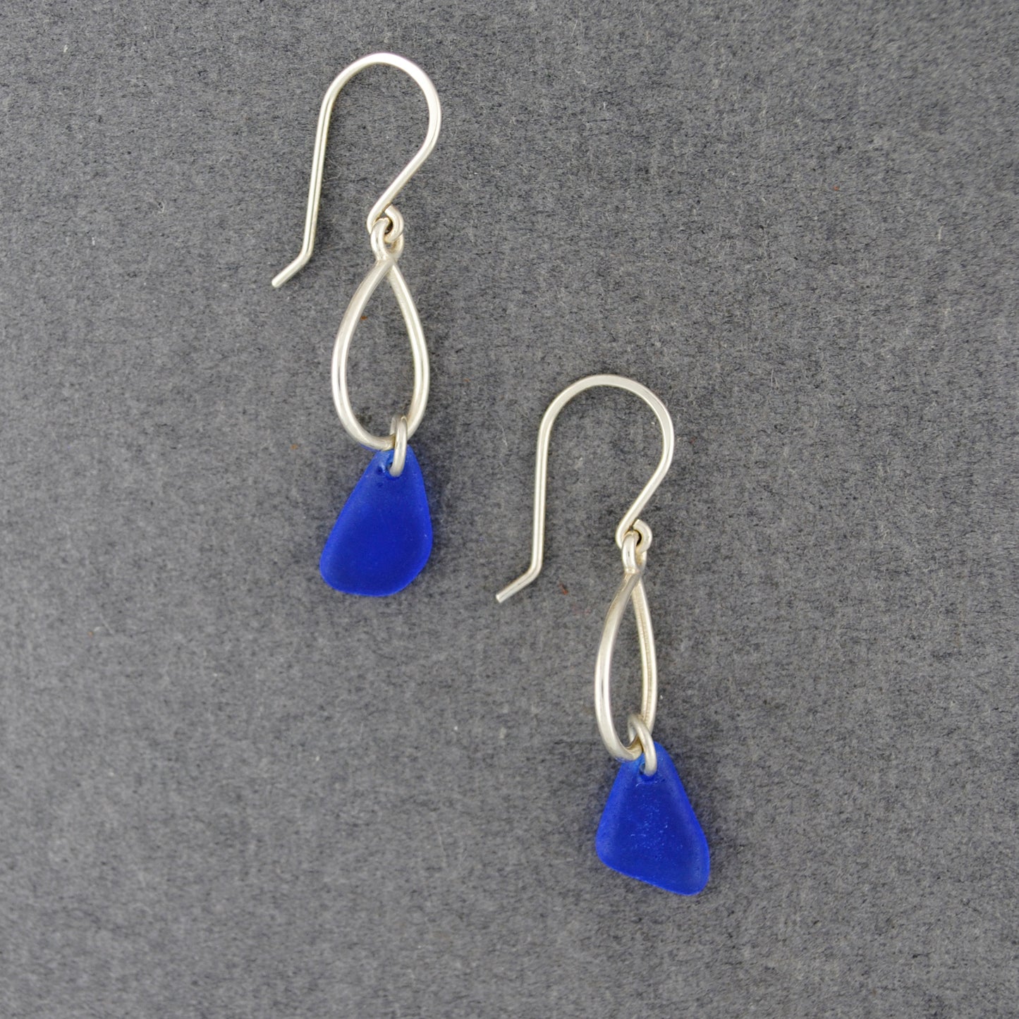 Sterling Silver Cobalt Sea Glass Teardrop Earrings