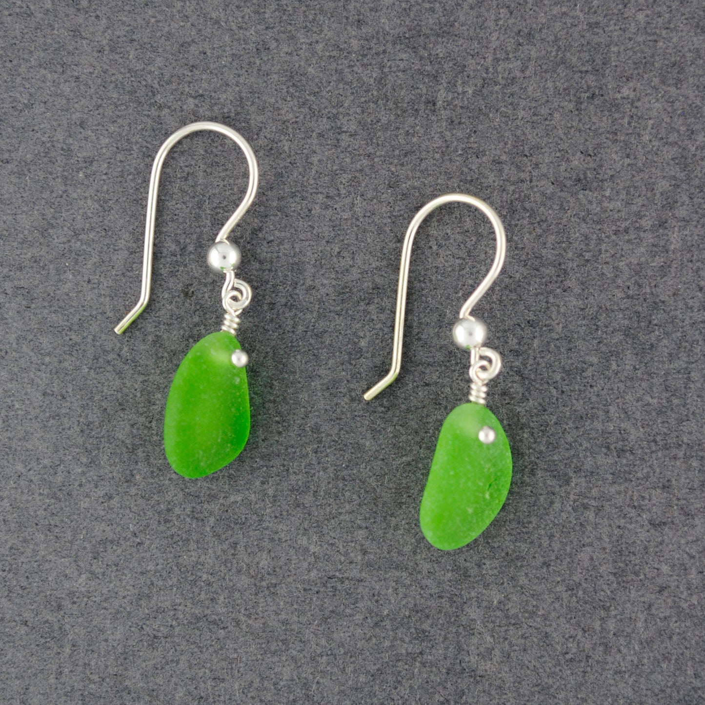 Sterling Silver Green Sea Glass Dangle Earrings