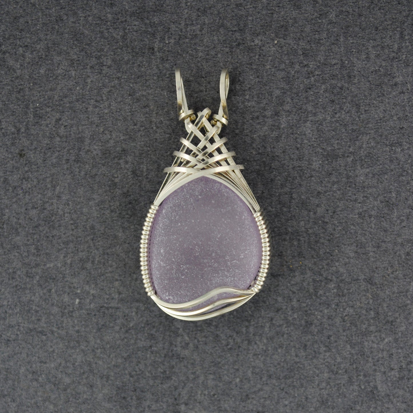 Sterling Silver Purple Sea Glass Weave Pendant