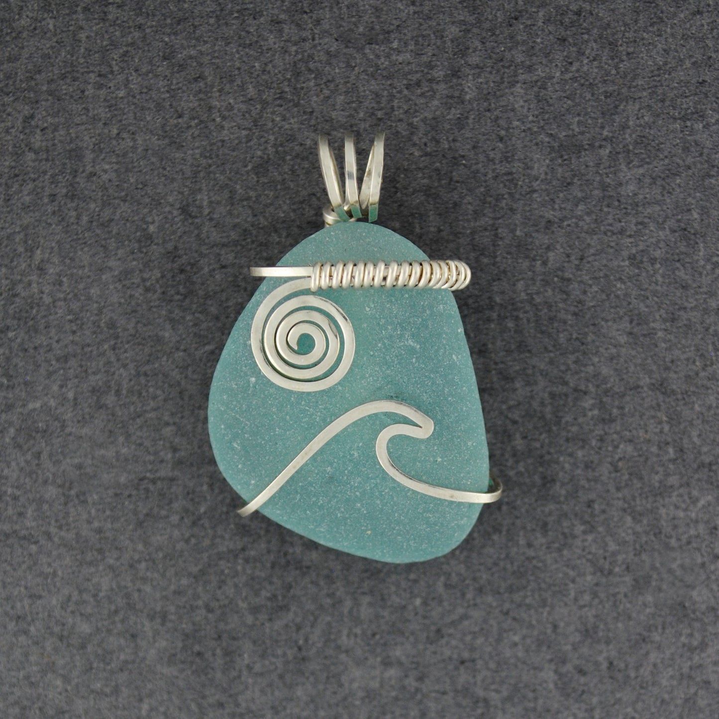 Sterling Silver Aqua Sea Glass Sun & Surf Pendant