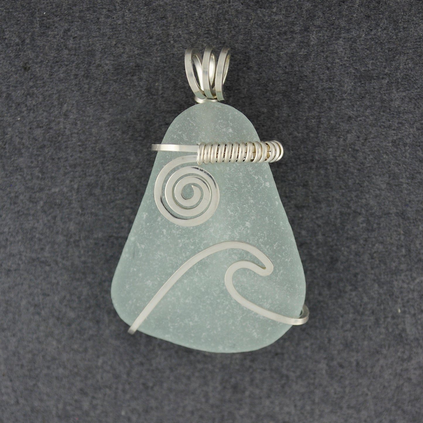 Sterling Silver Light Aqua Triangle Sea Glass Sun & Surf Pendant