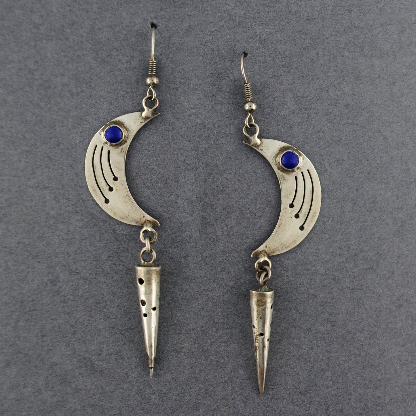 Sterling Lapis Moon and Cone Earrings