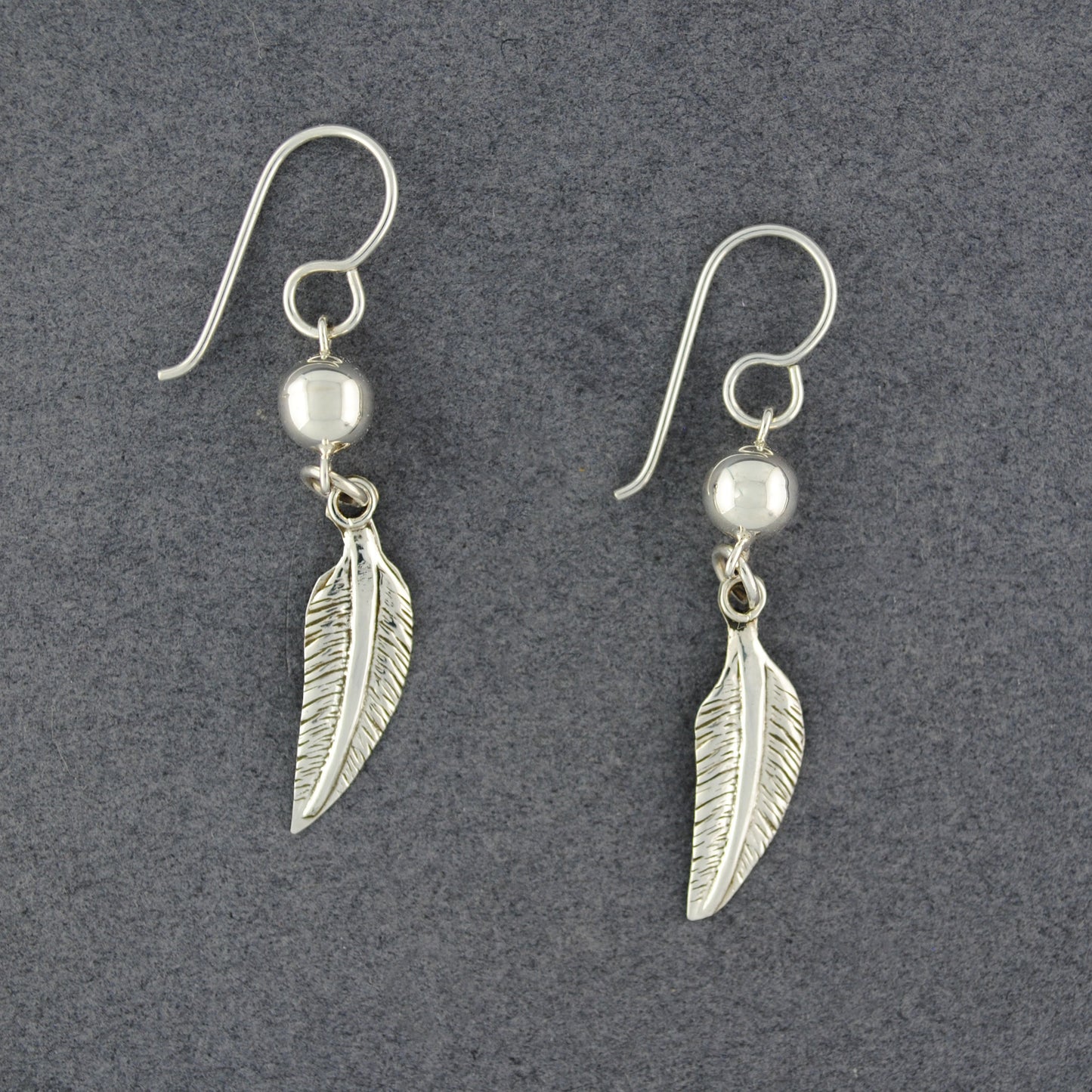 Sterling Silver Feather and Bead Earrings