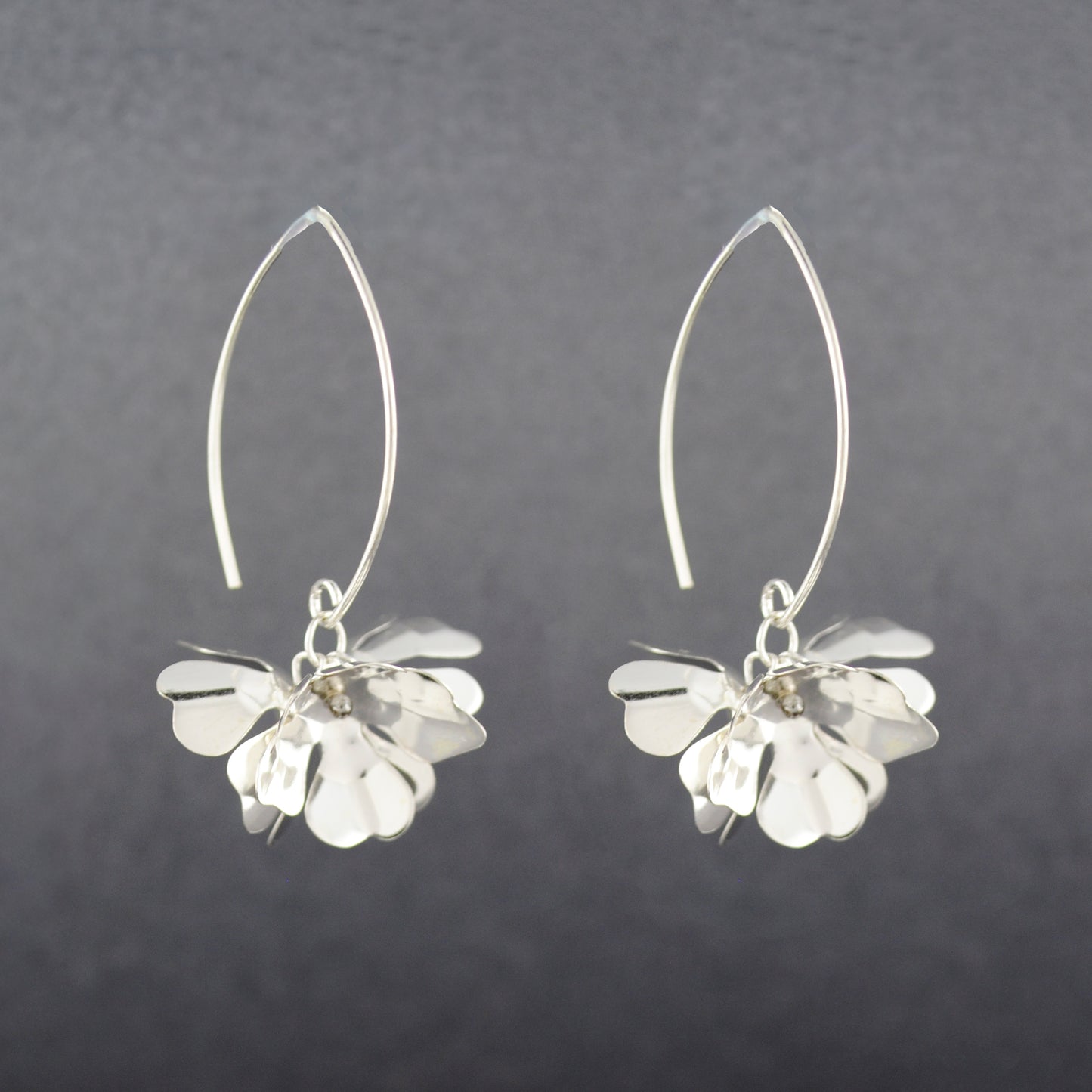 Sterling Silver Flowers on Long Wire Earrings