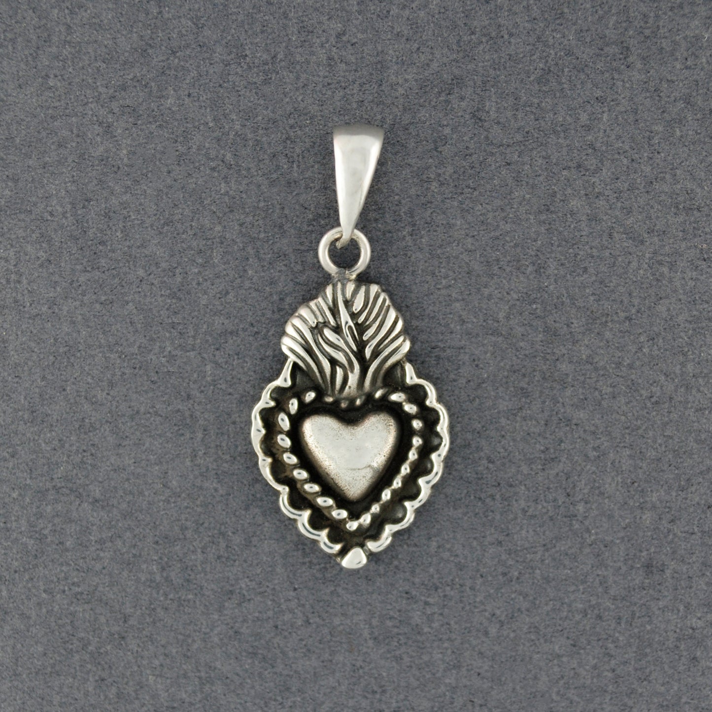 Sterling Silver Sacred Heart with Border Pendant