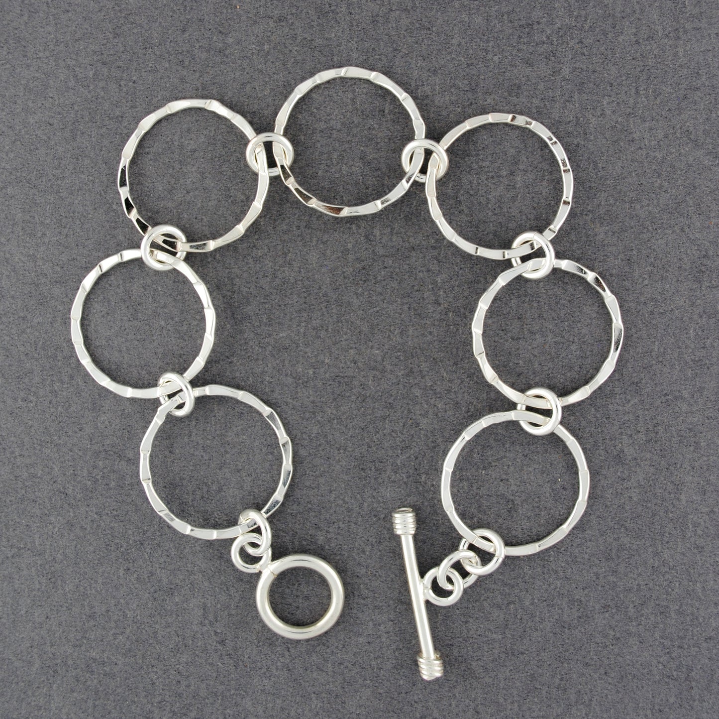Sterling Silver Notched Circles Link Bracelet