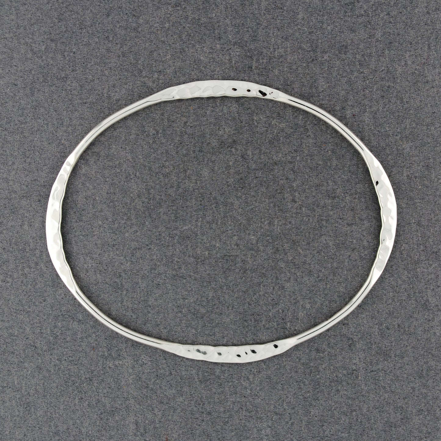 Sterling Silver Flattened Hammered Oval Bangle