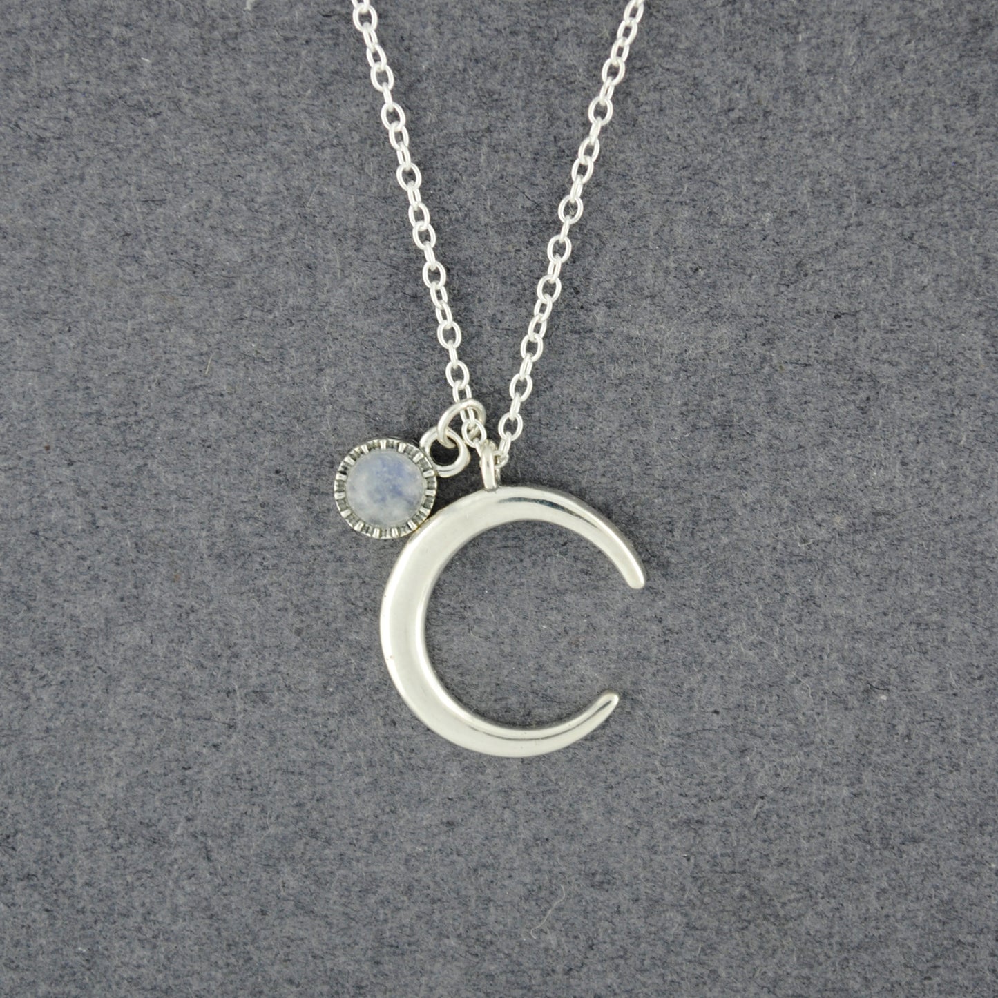Sterling Silver Crescent Moon with Moonstone Necklace