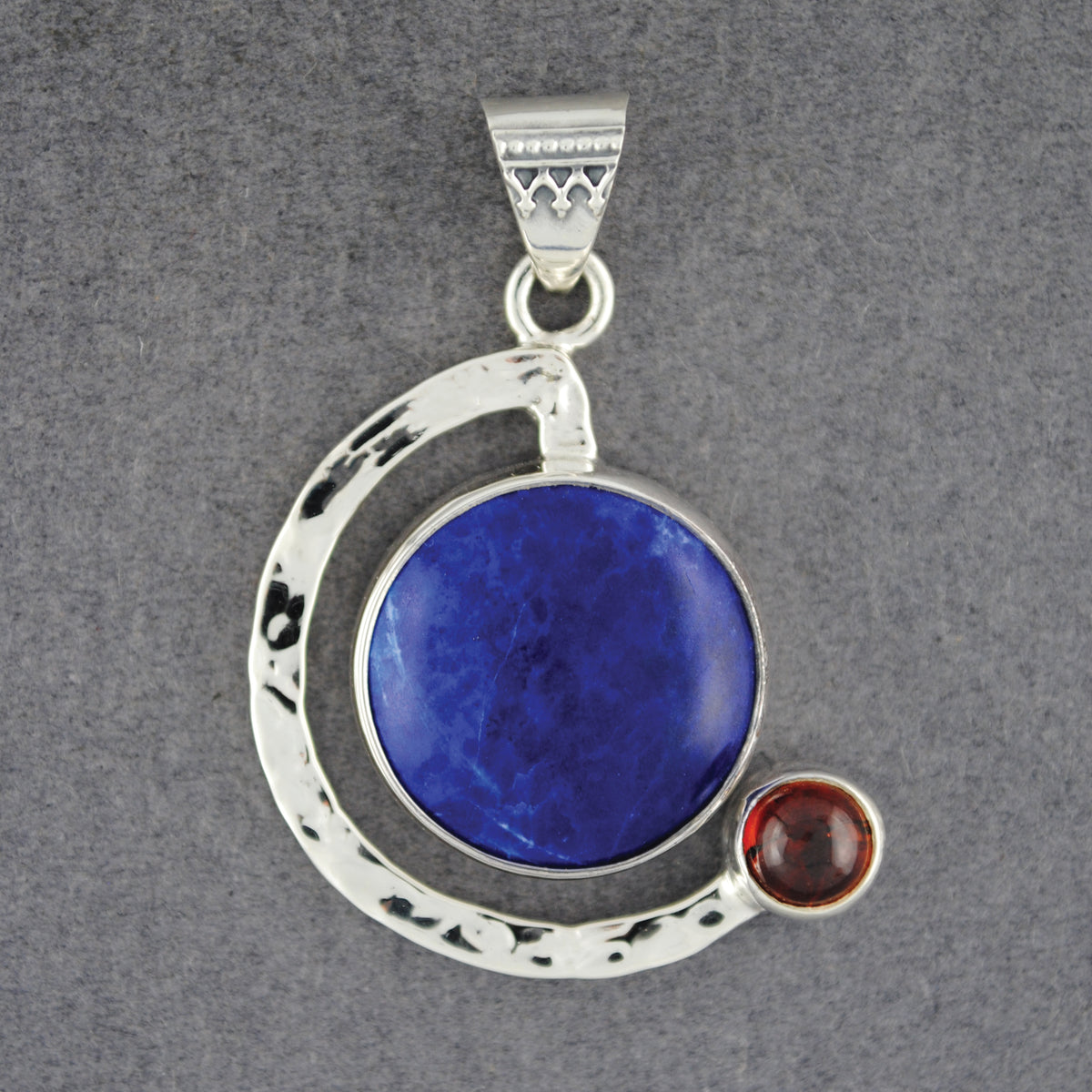 Semi Circle Lapis and Garnet Pendant