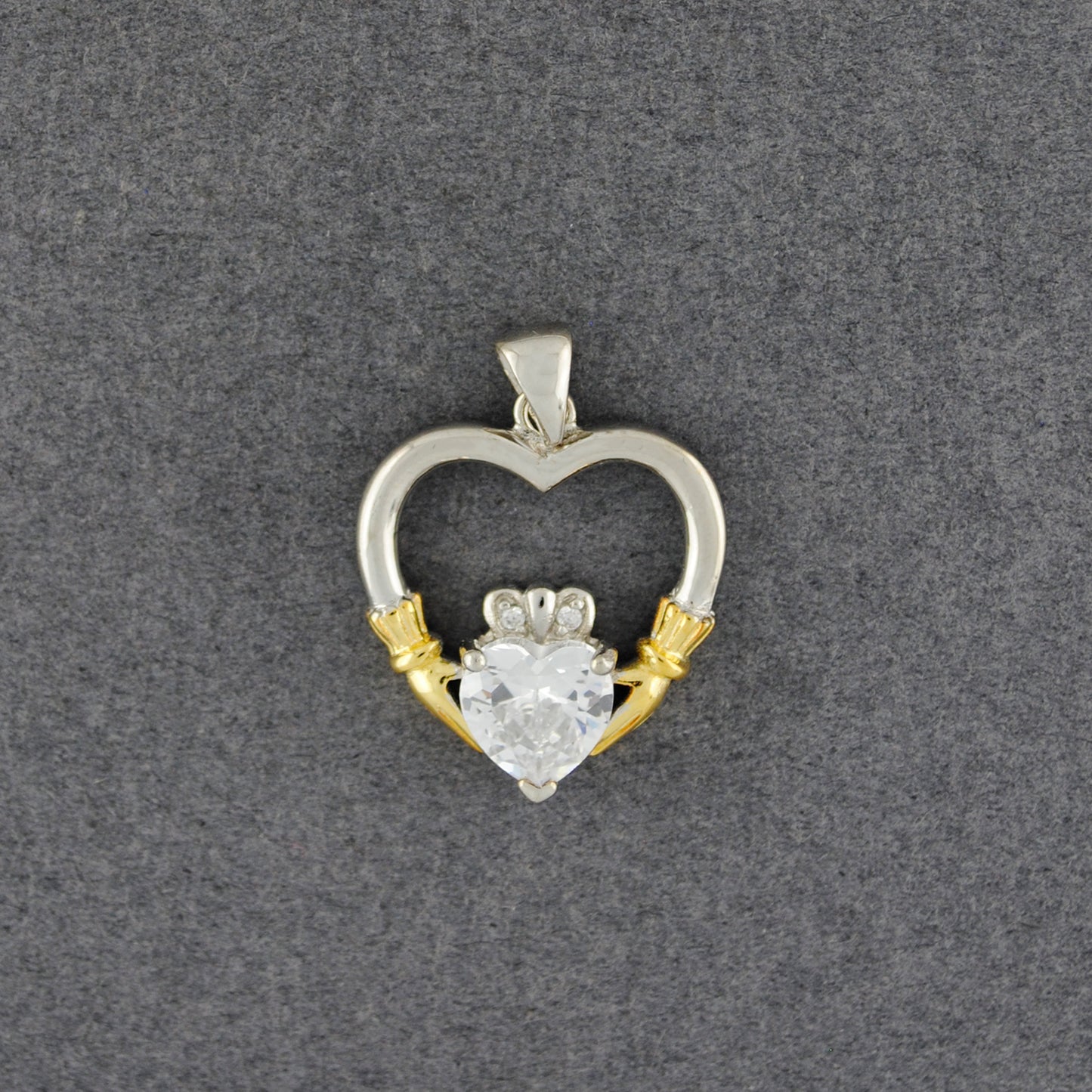 Sterling Silver & Gold Claddagh CZ Pendant