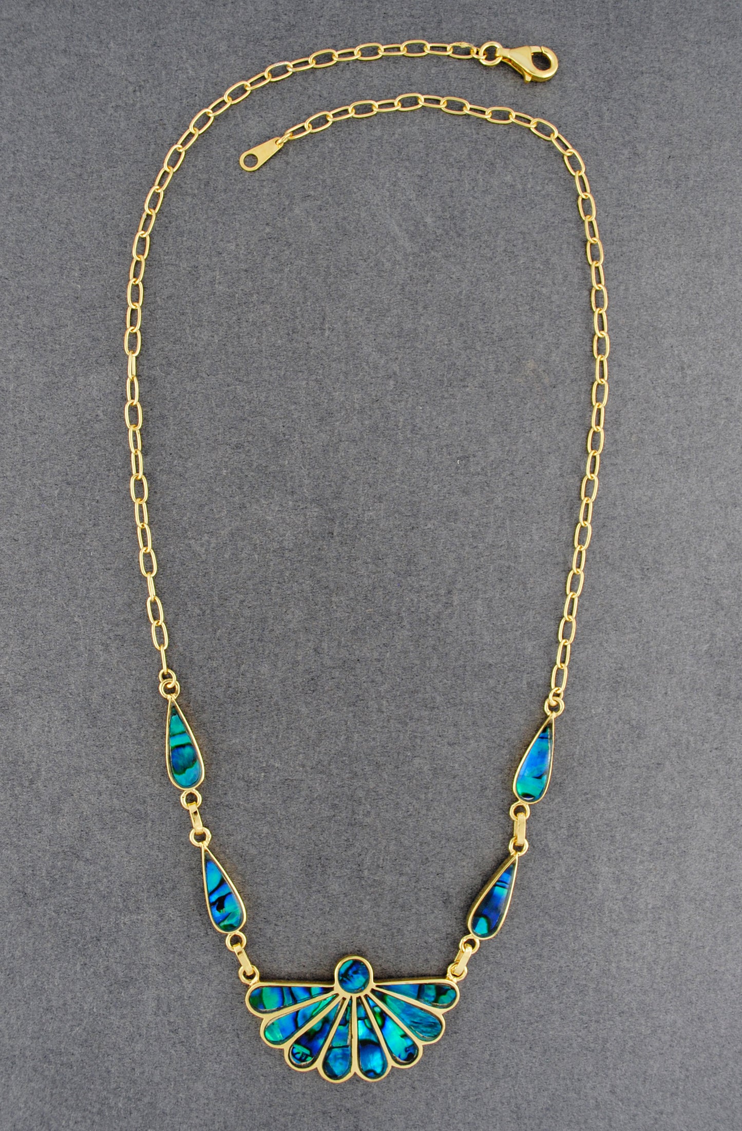 Gold Vermeil Paua Teardrop Fan Necklace