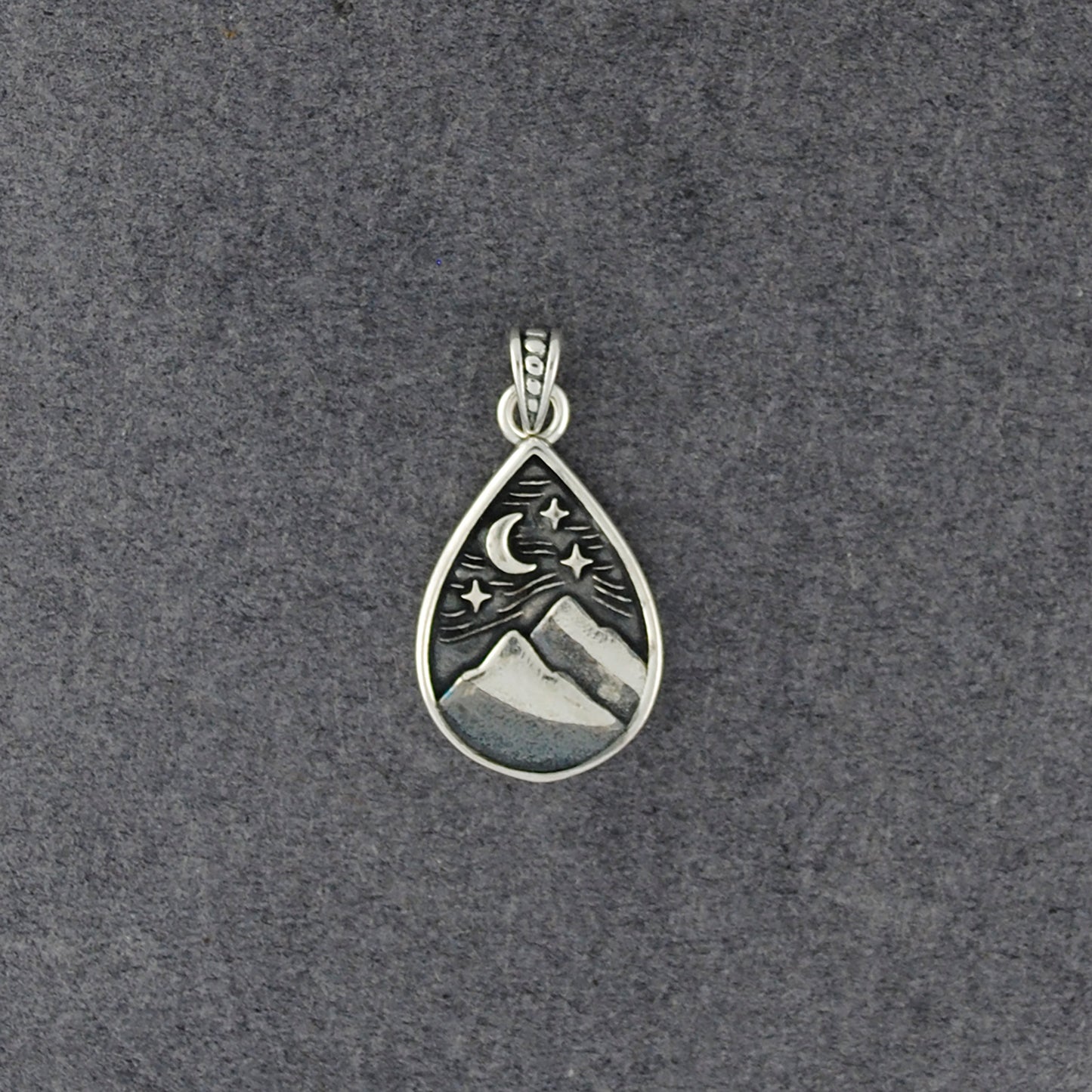Sterling Silver Mountains & Moon Teardrop Pendant