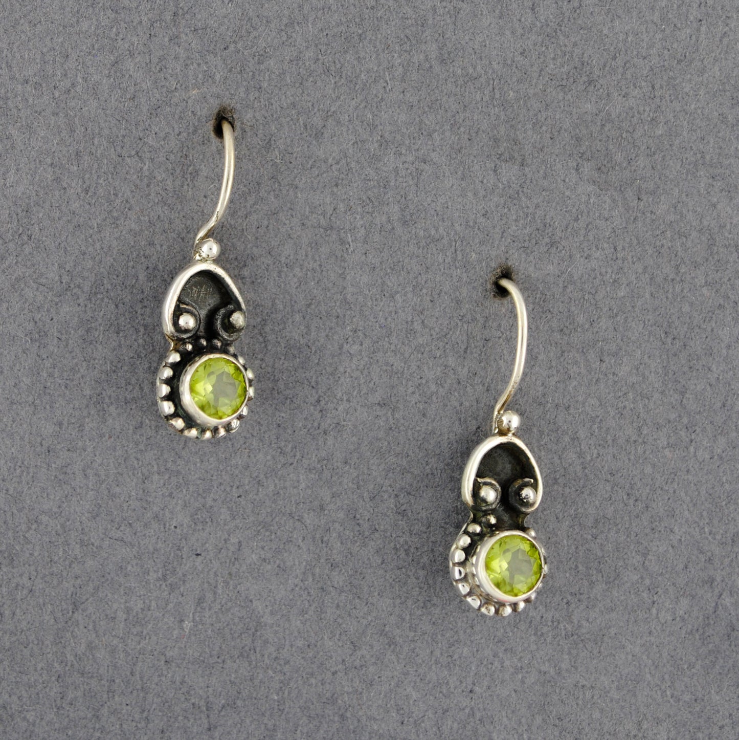 Sterling Silver Peridot Antiqued Drop Earrings