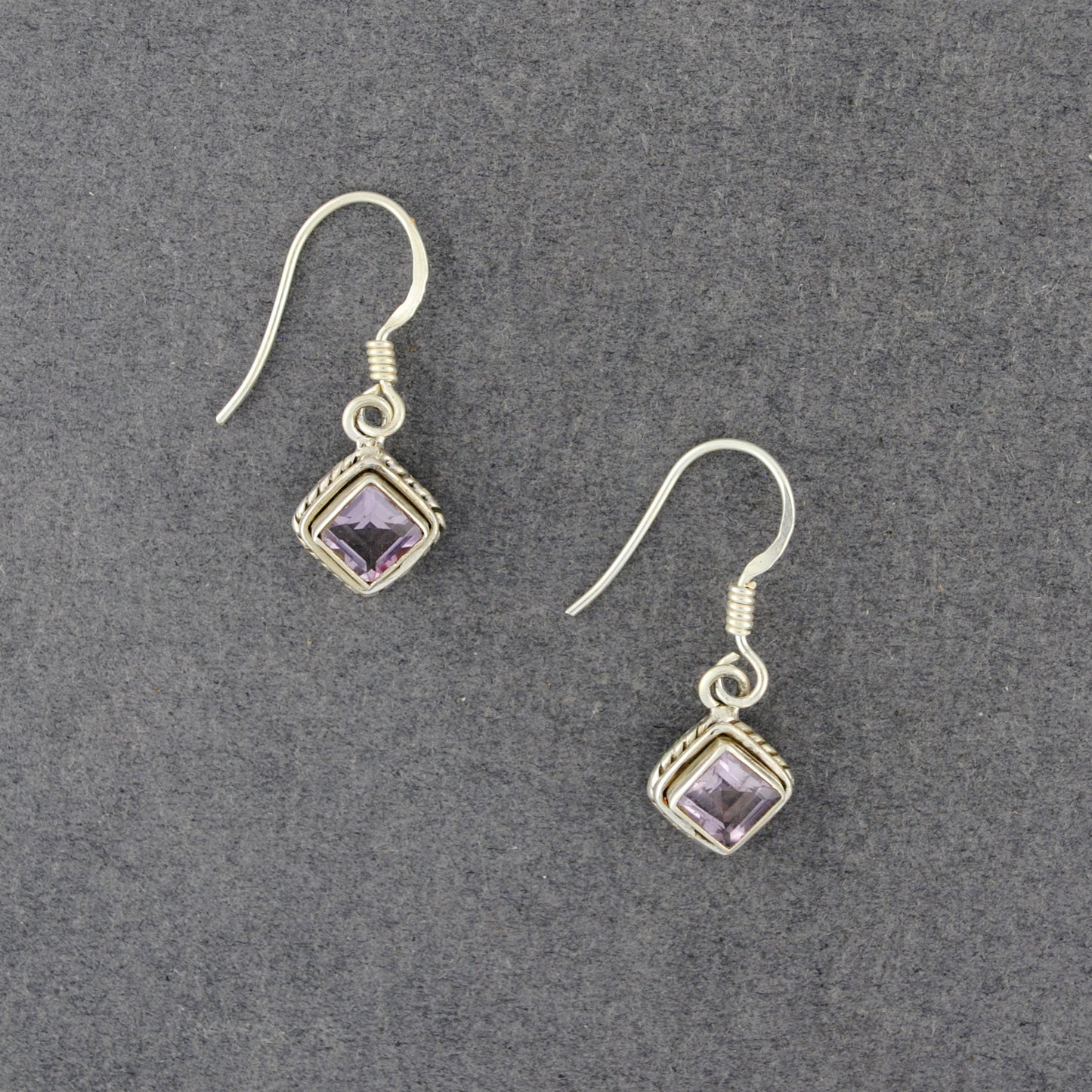 Sterling Silver Amethyst Diamond Earrings