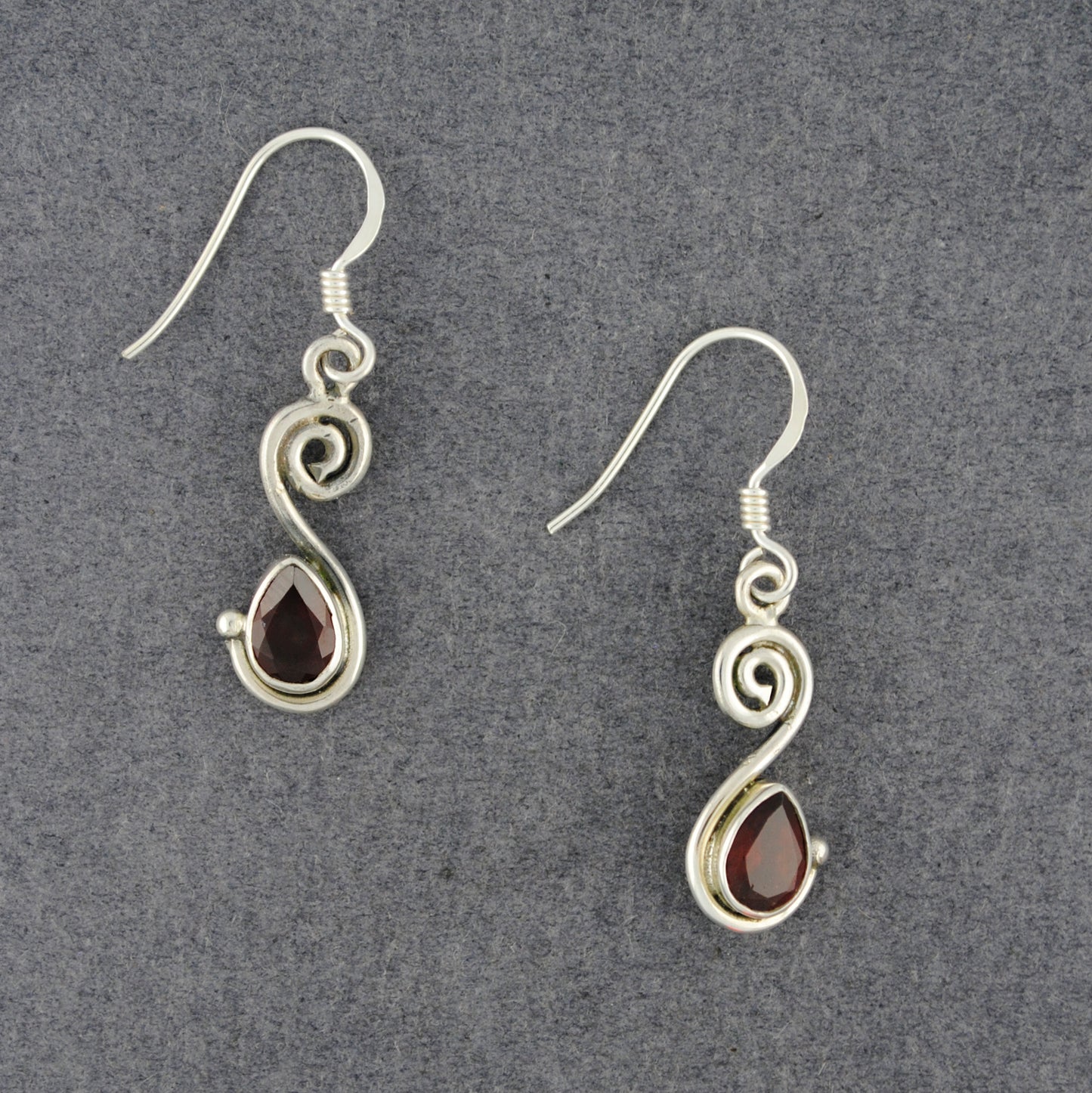Sterling Silver Garnet Teardrop Spiral Earrings