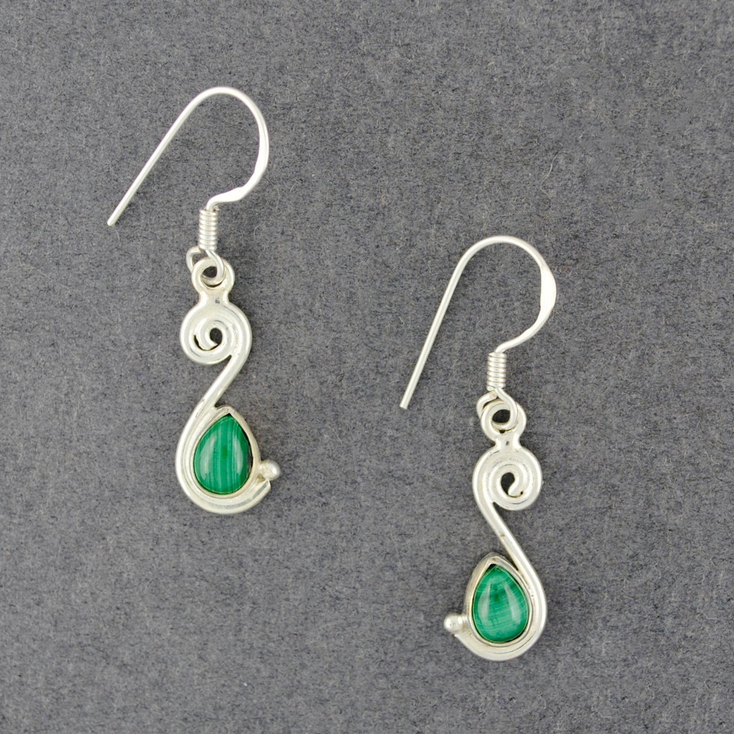Sterling Silver Malachite Teardrop Spiral Earrings