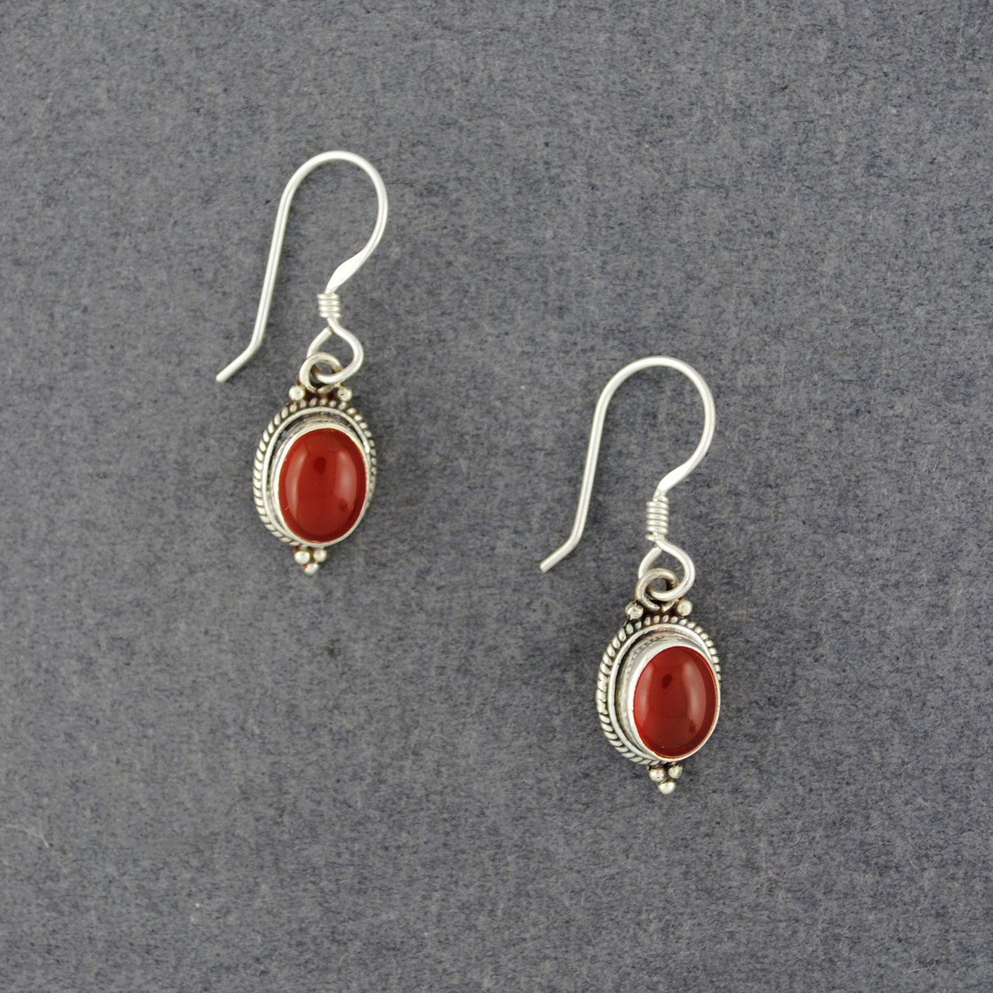 Sterling Silver Carnelian Oval Dangle Earrings