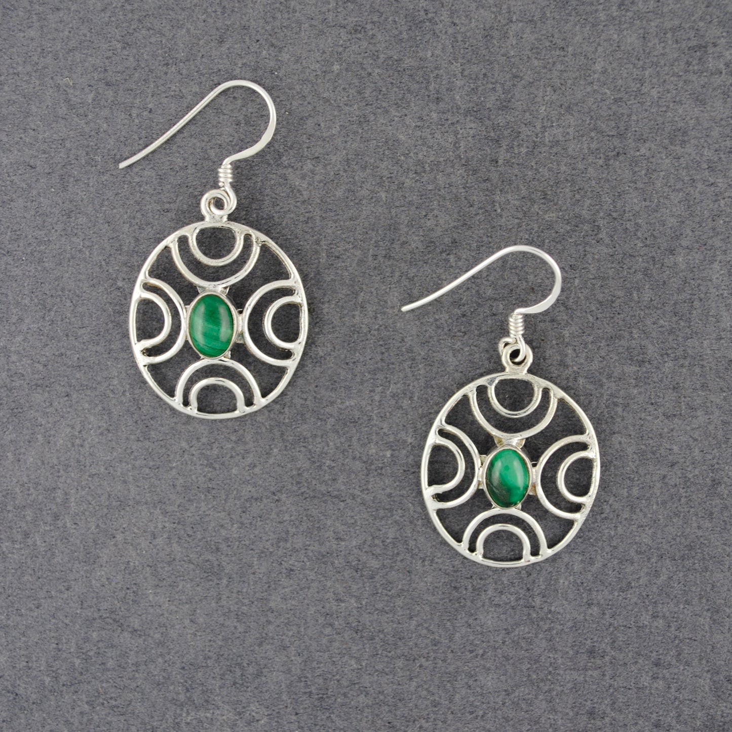 Sterling Silver Malachite Detailed Circle Earrings
