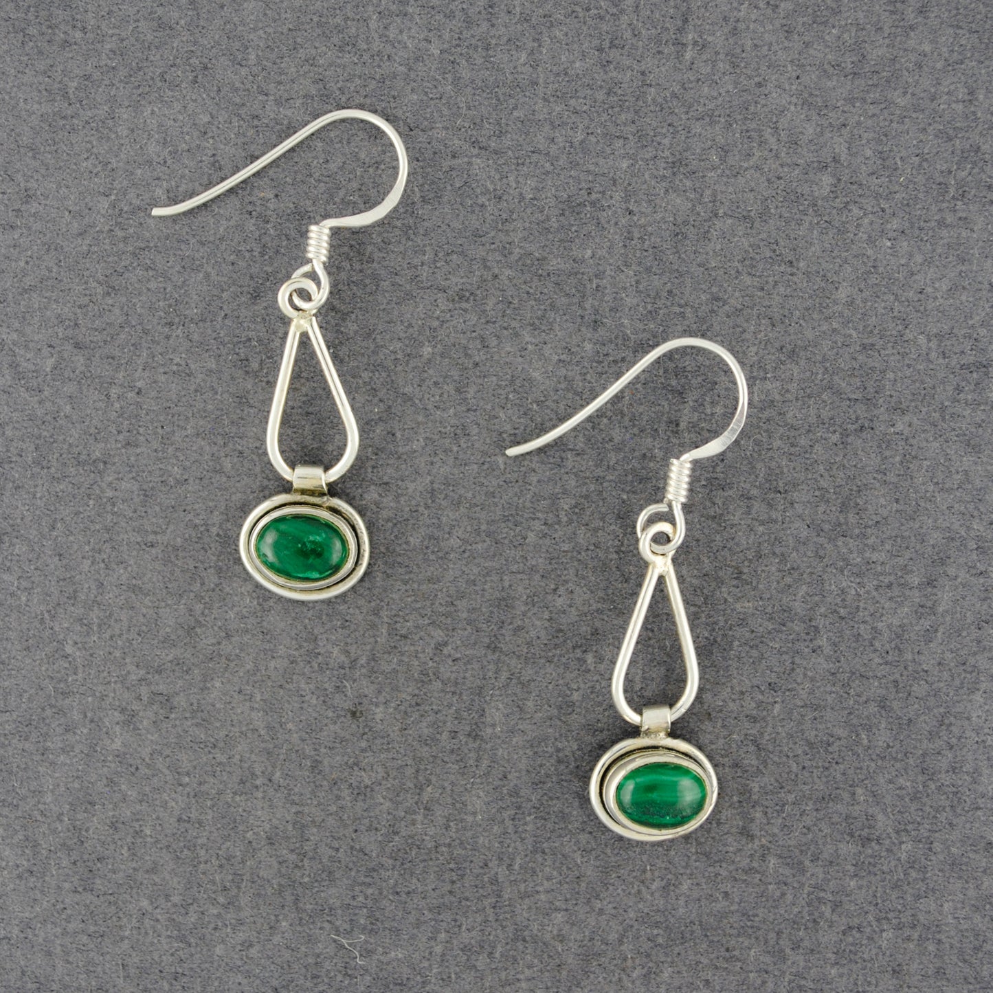 Sterling Silver Malachite Oval Teardrop Earrings
