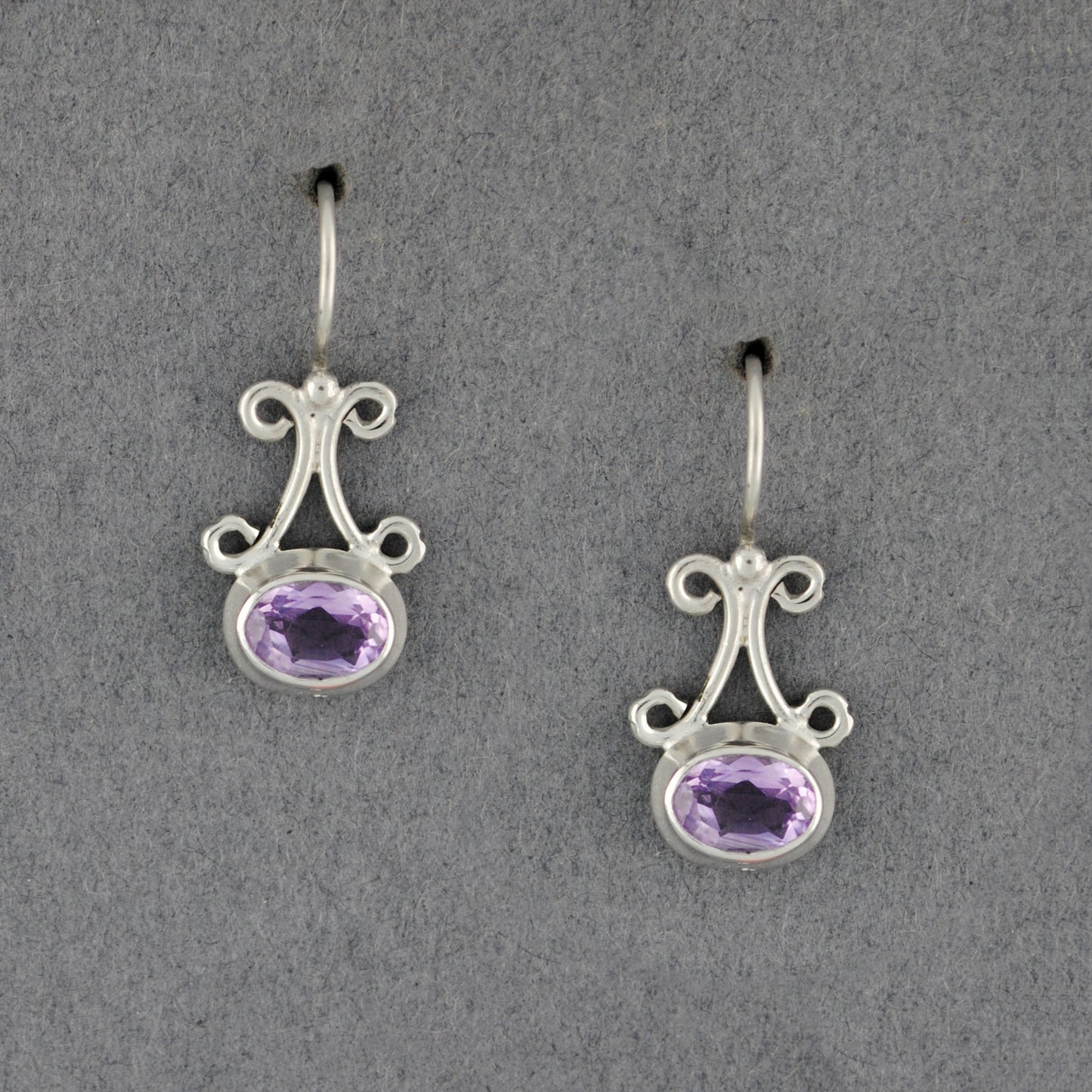 Sterling Silver Amethyst Oval and Swirl Earrings