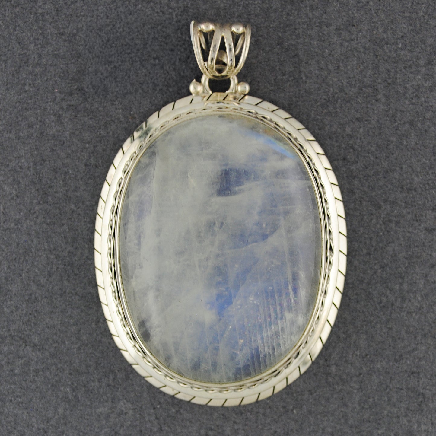 Sterling Silver Jumbo Rainbow Moonstone Oval Pendant