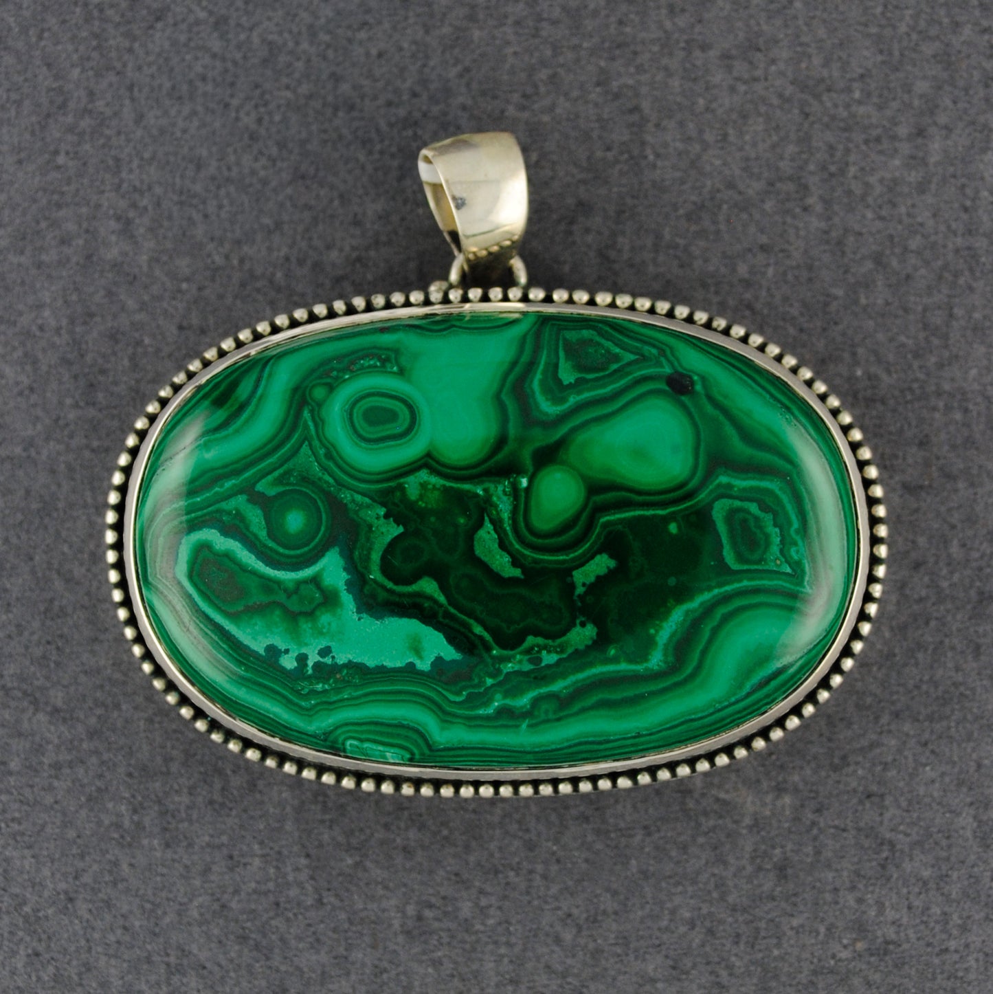 Sterling Silver Large Malachite Sideways Oval Pendant