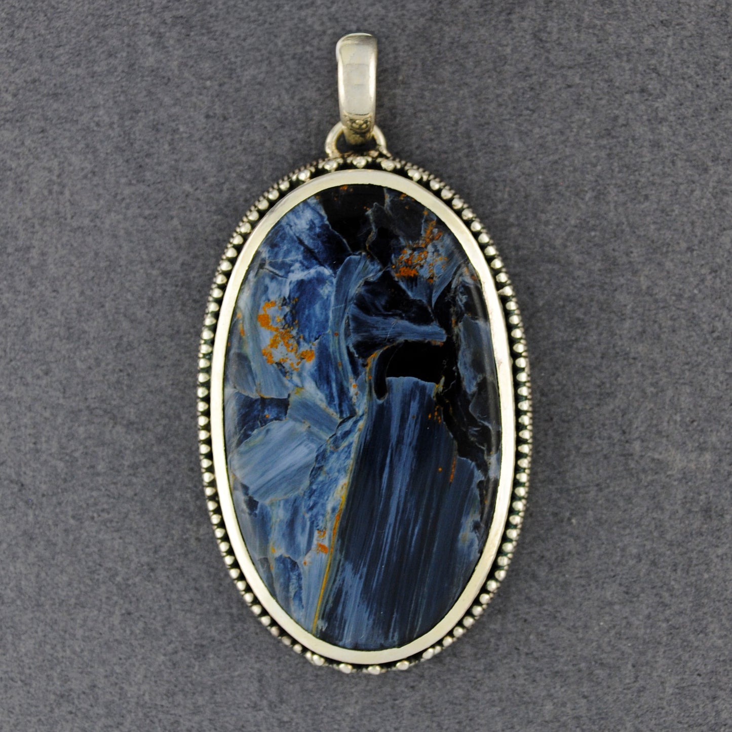 Sterling Silver Pietersite Dotted Oval Pendant