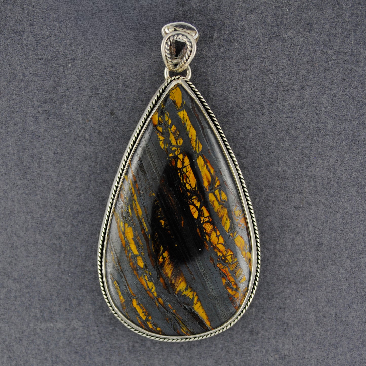 Sterling Silver Large Tiger Eye Teardrop Pendant