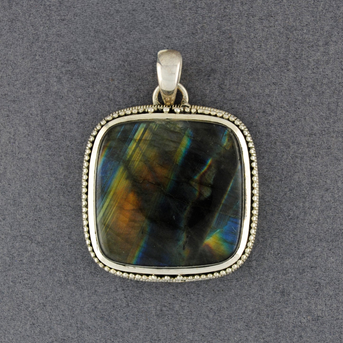 Sterling Silver Detailed Labradorite Square Pendant
