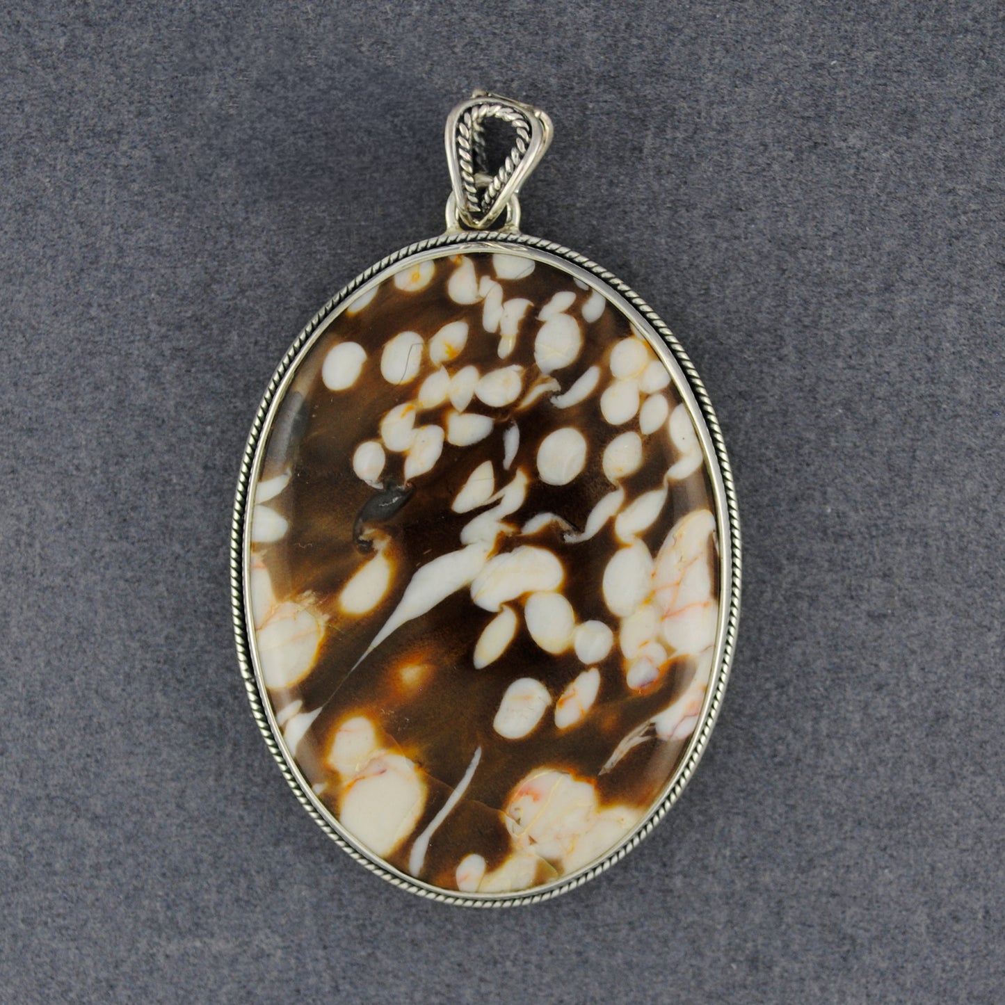 Sterling Silver Large Peanut Wood Oval Pendant