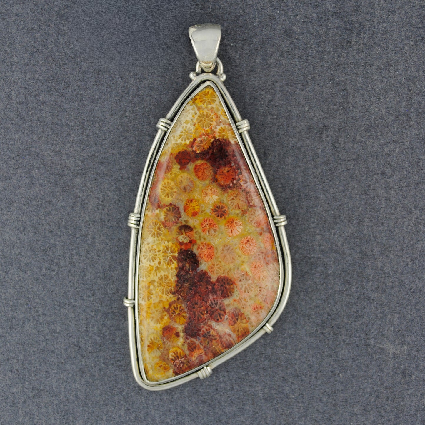 Sterling Silver Large Fossilized Coral Drop Pendant