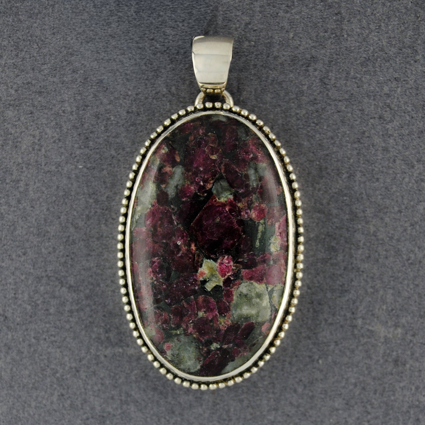 Sterling Silver Eudyalite Dotted Oval Pendant