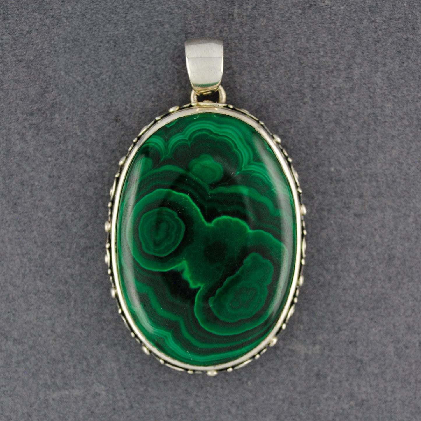 Sterling Silver Malachite Fancy Oval Pendant
