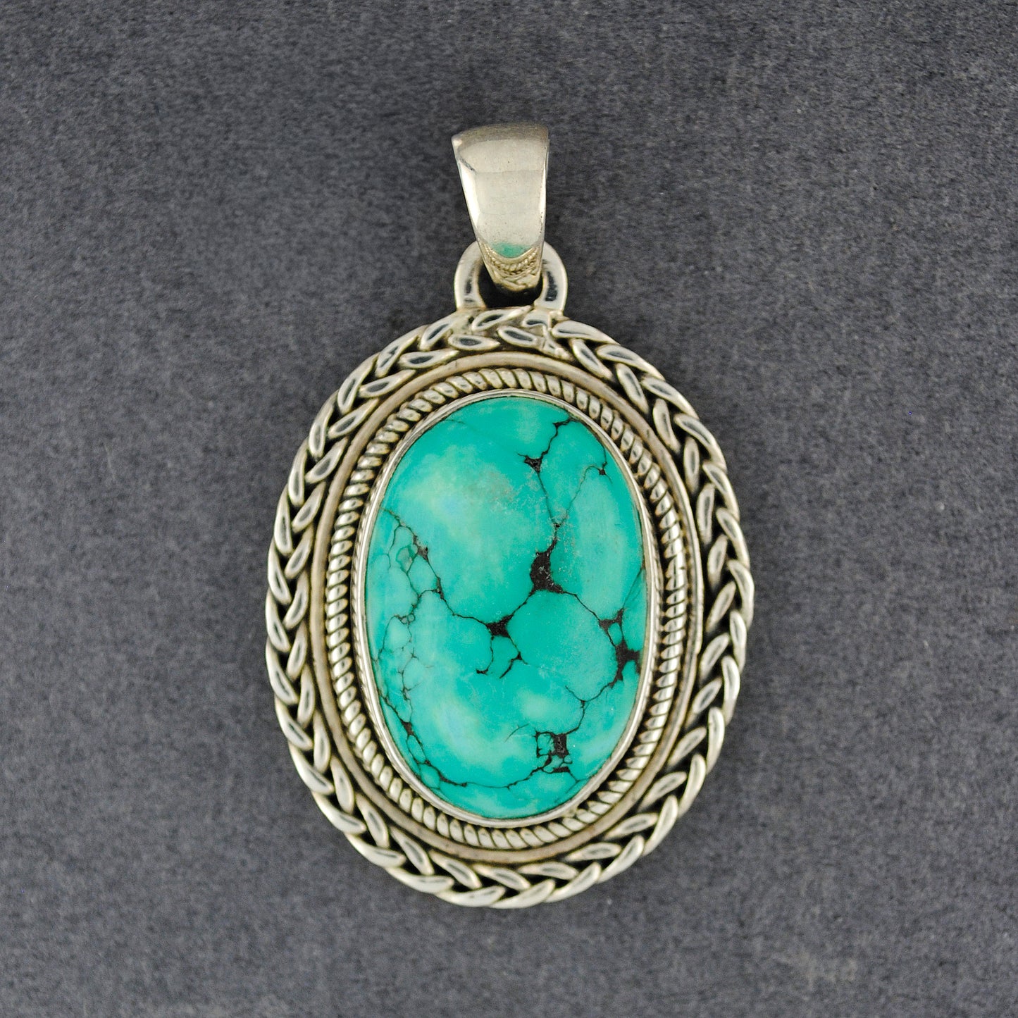 Sterling Silver Turquoise Woven Oval Pendant