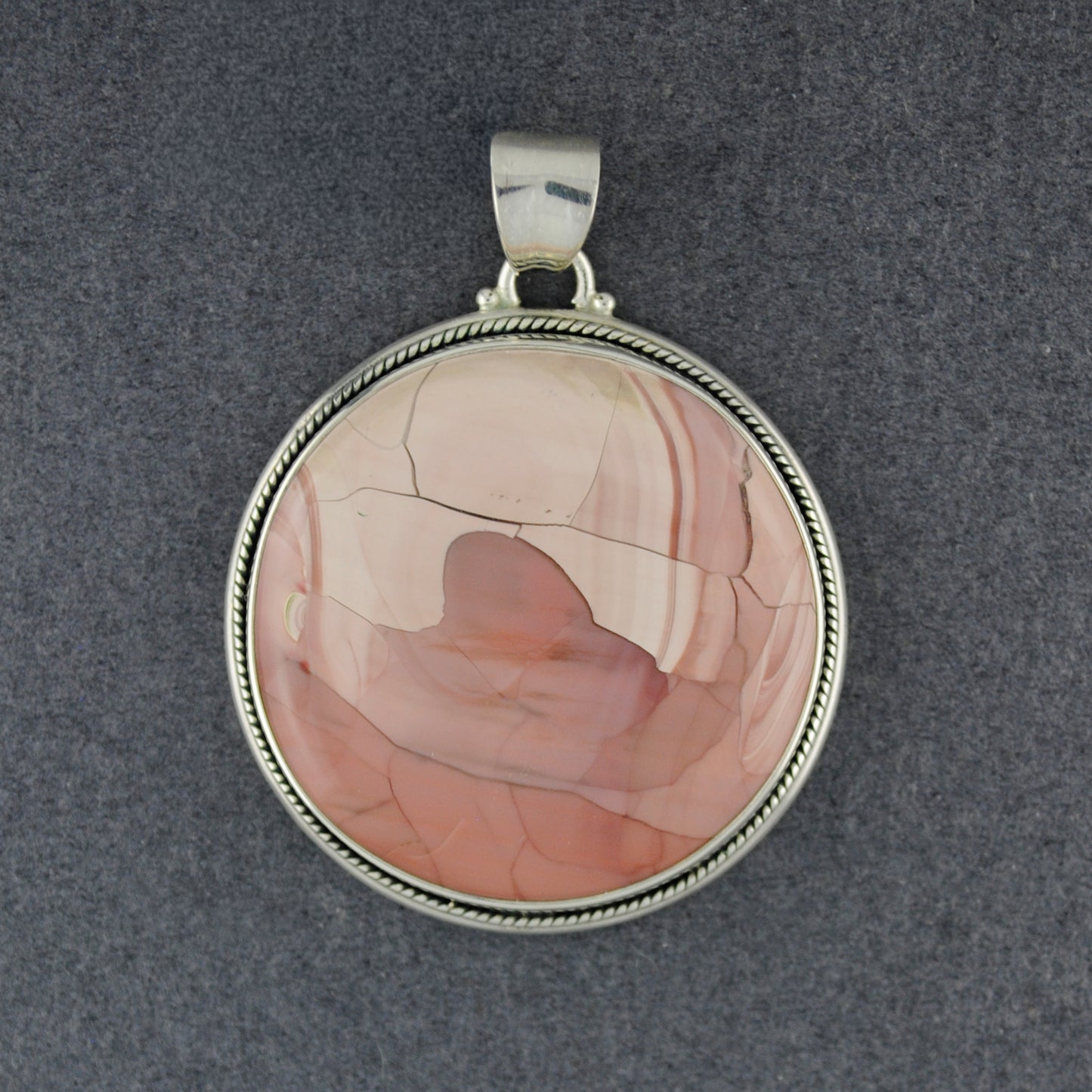 Sterling Silver Pink Imperial Jasper Circle Pendant