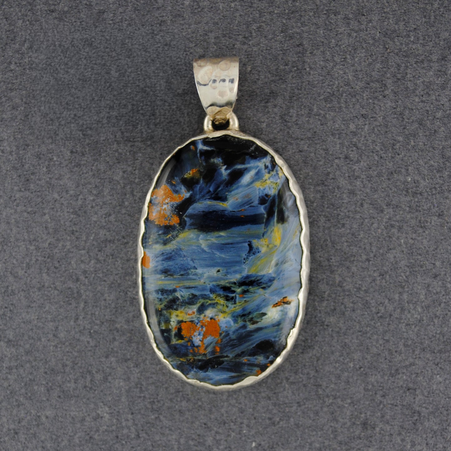 Sterling Silver Pietersite Hammered Oval Pendant