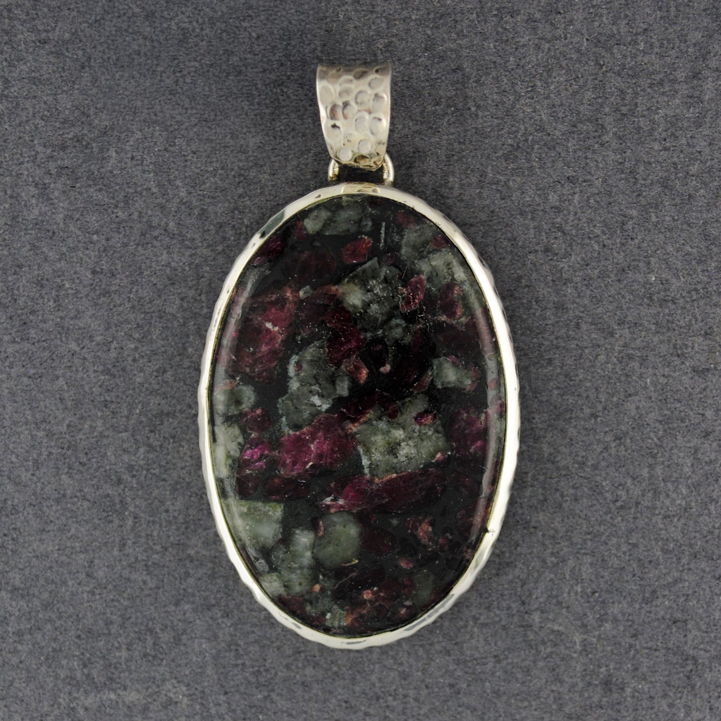 Sterling Silver Eudyalite Hammered Oval Pendant