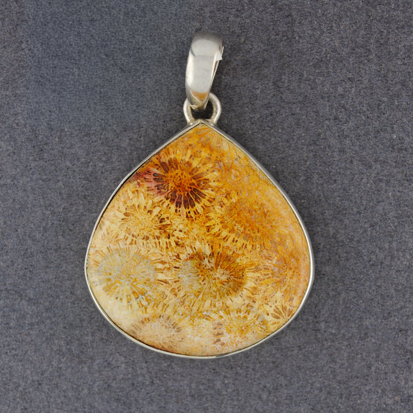 Sterling Silver Fossilized Coral Wide Teardrop Pendant
