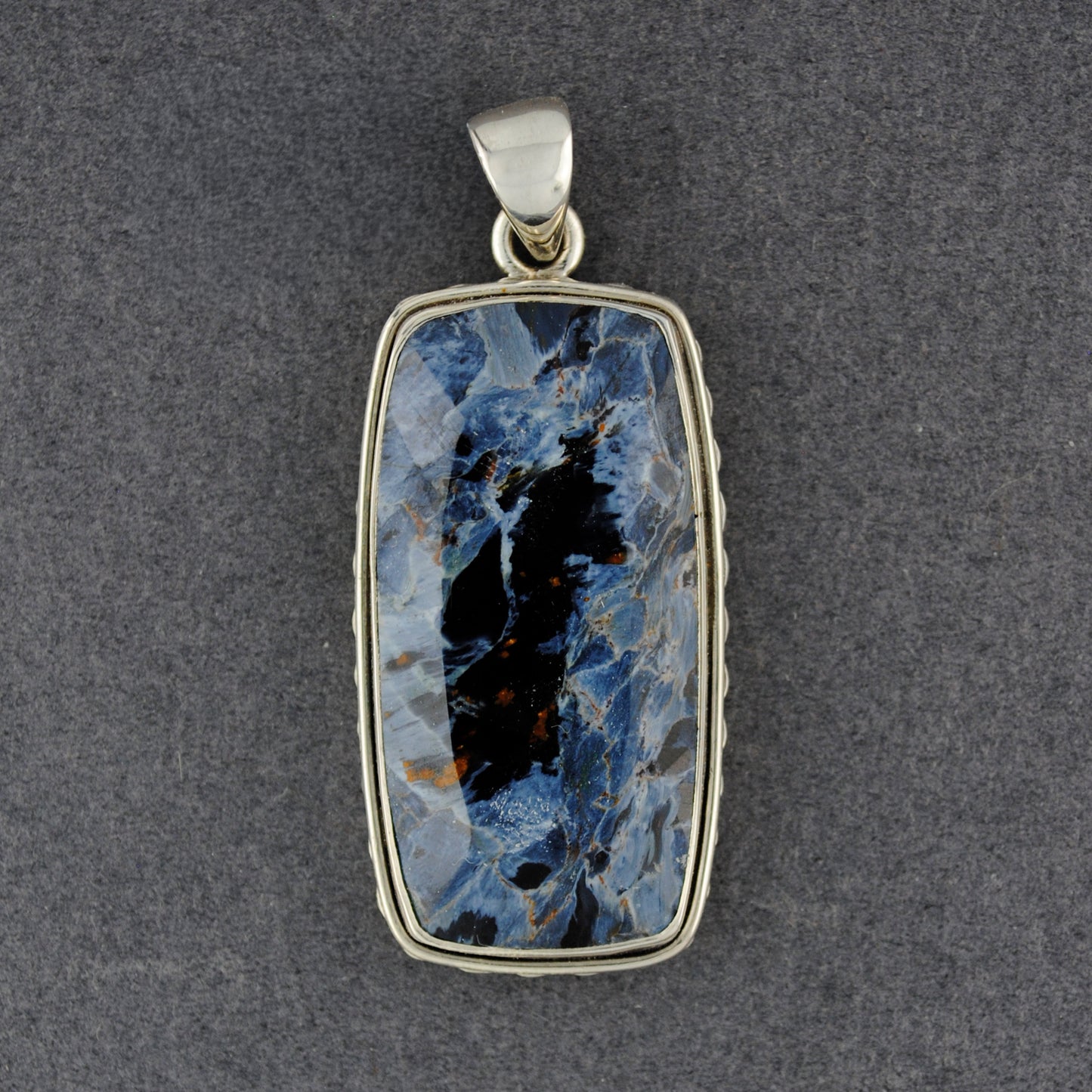 Sterling Silver Faceted Pietersite Long Rectangle Pendant
