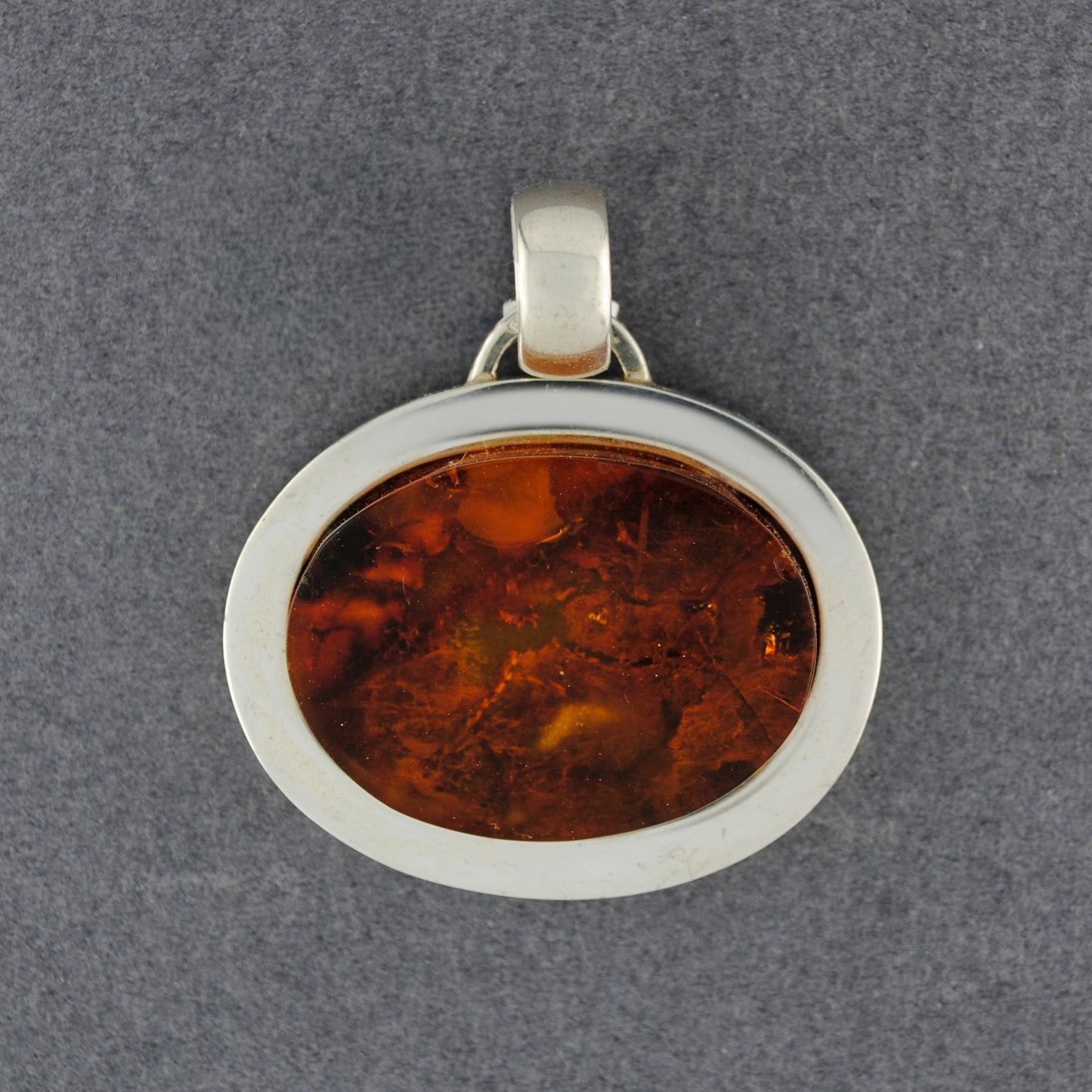 Sterling Silver Amber Sideways Oval Pendant