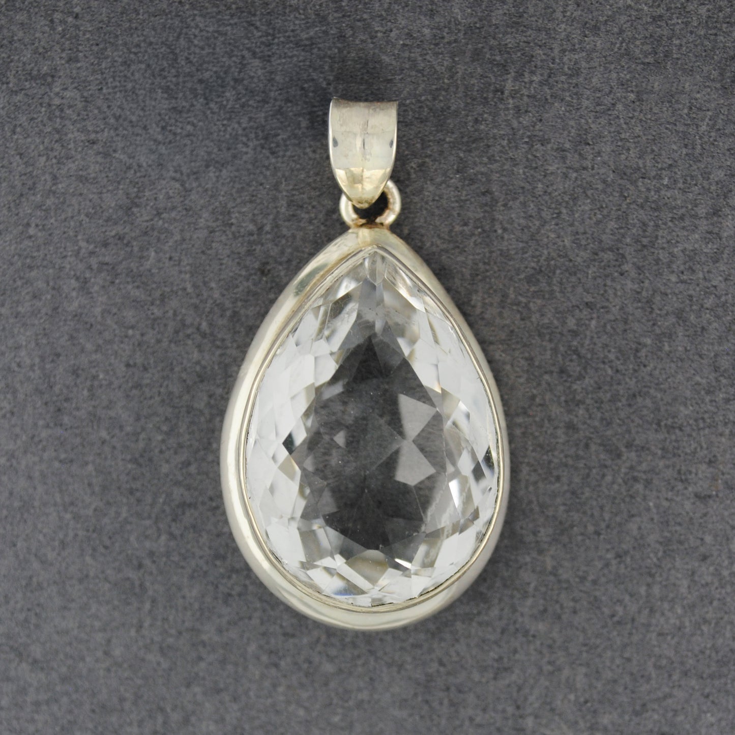 Sterling Silver Faceted Crystal Quartz Teardrop Bezel Pendant