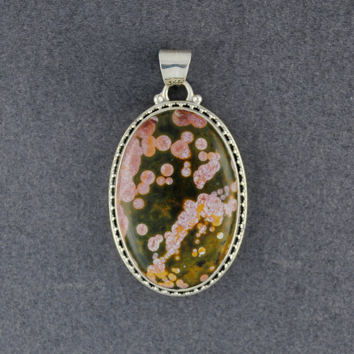 Sterling Silver Ocean Jasper Dotted Oval Pendant