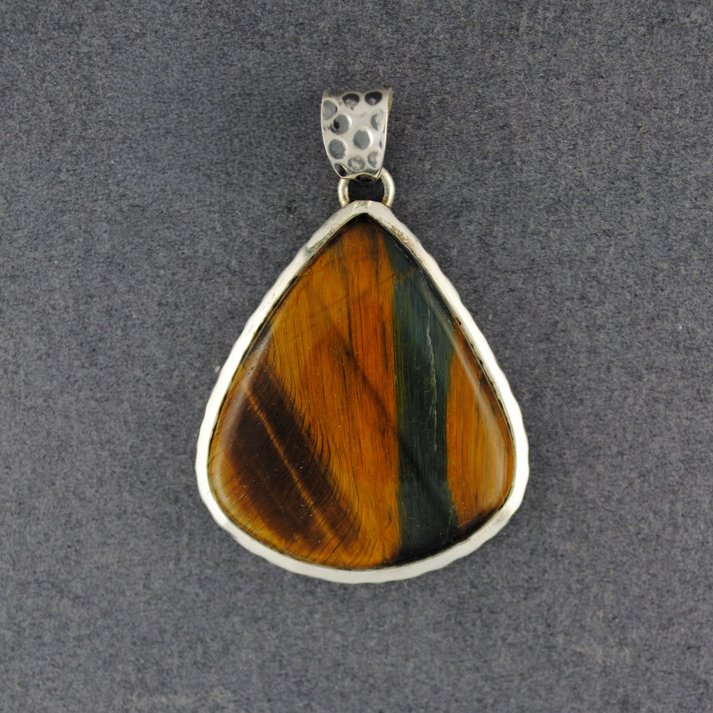 Sterling Silver Tiger's Eye Hammered Teardrop Pendant