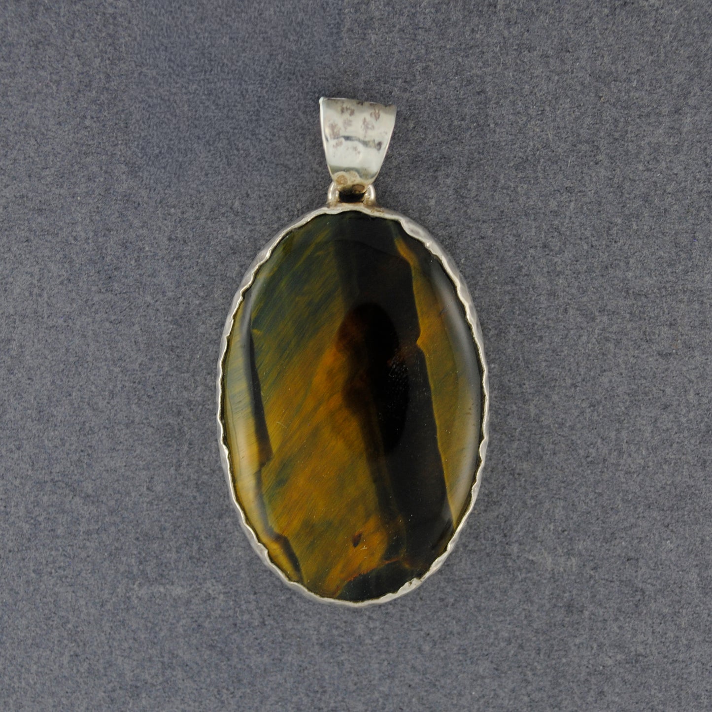 Sterling Silver Tiger's Eye Hammered Oval Pendant