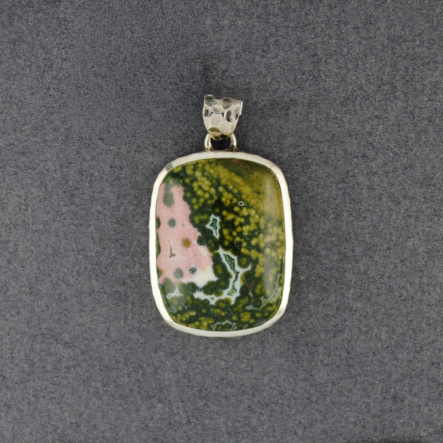 Sterling Silver Ocean Jasper Small Hammered Rectangle Pendant