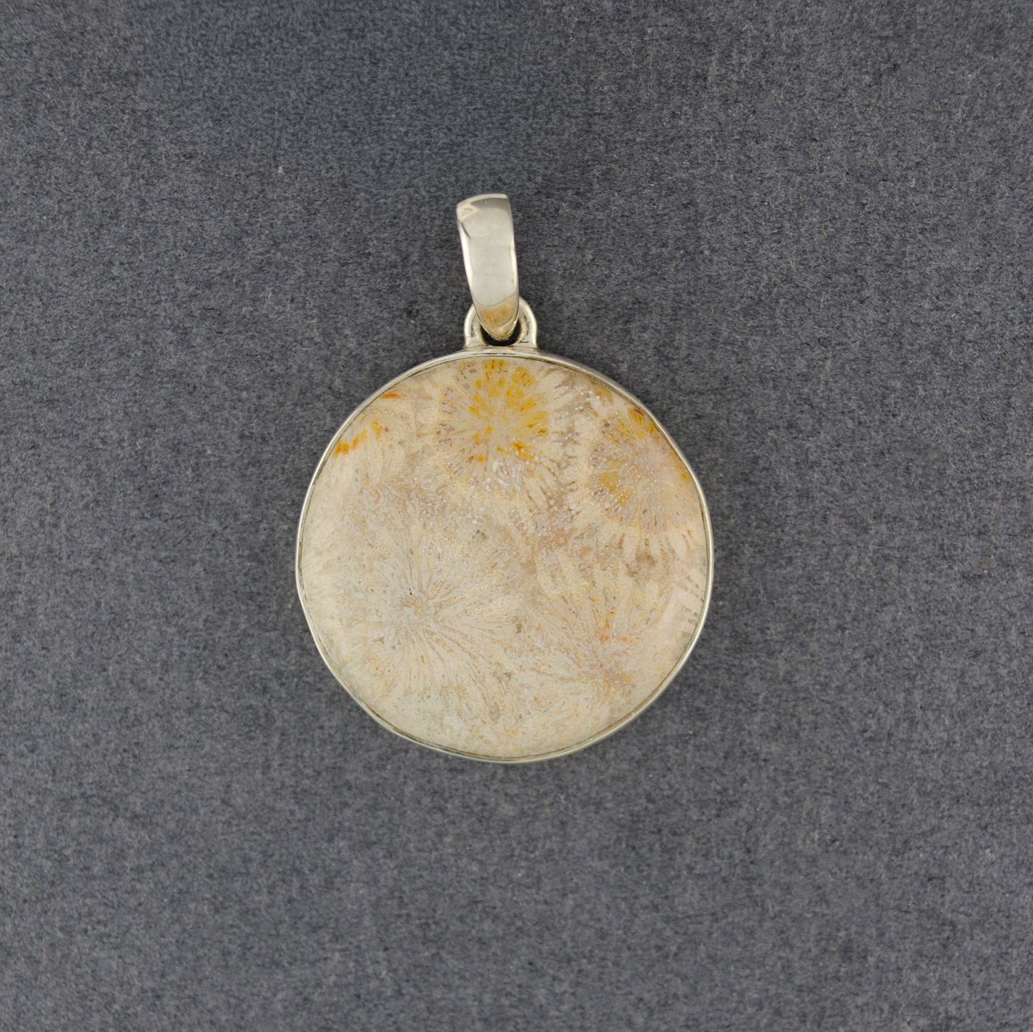 Sterling Silver Fossilized Coral Circle Pendant