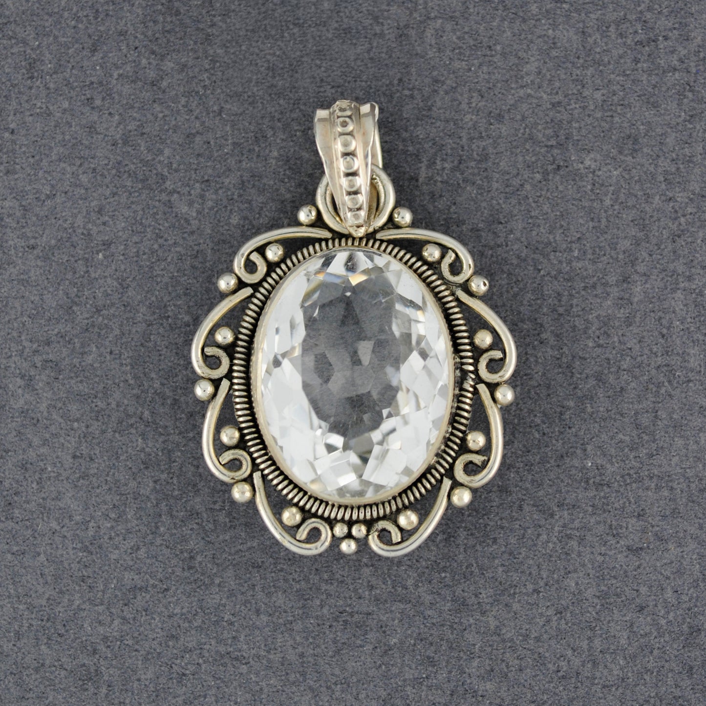 Sterling Silver Crystal Quartz Fancy Oval Pendant