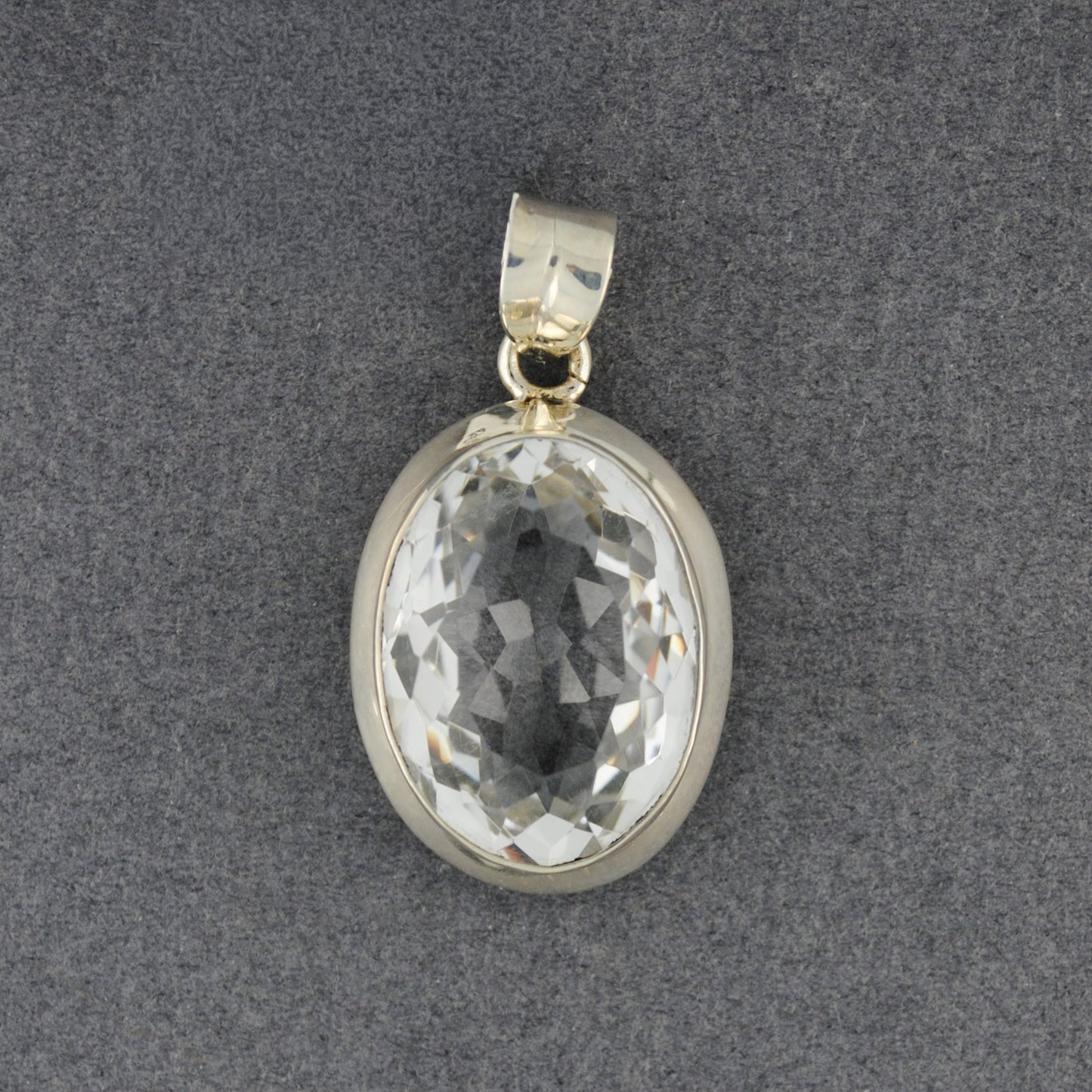 Sterling Silver Crystal Quartz Oval Bezel Pendant